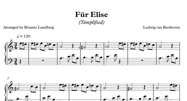 Für Elise Sheet Music for Piano (Simplified) - Musical Bri