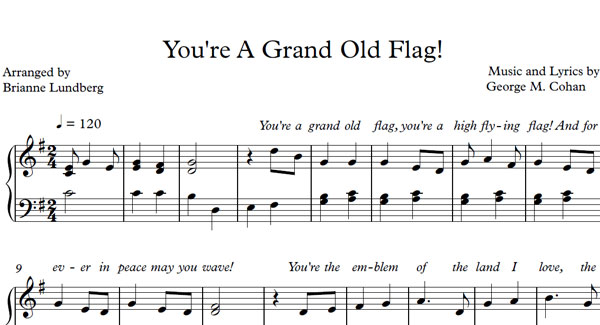 You re A Grand Old Flag Sheet Music For Piano Musical Bri